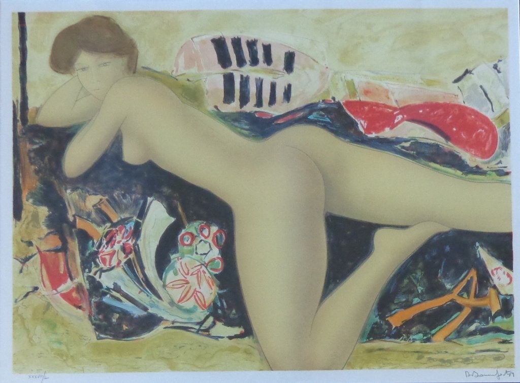 ALAIN BONNEFOIT / NAAKTE VROUW / KLEURLITHO / 85x107cm KADER, Antiquités & Art, Avec verre, Enlèvement, Portraits et figures, Lithographie