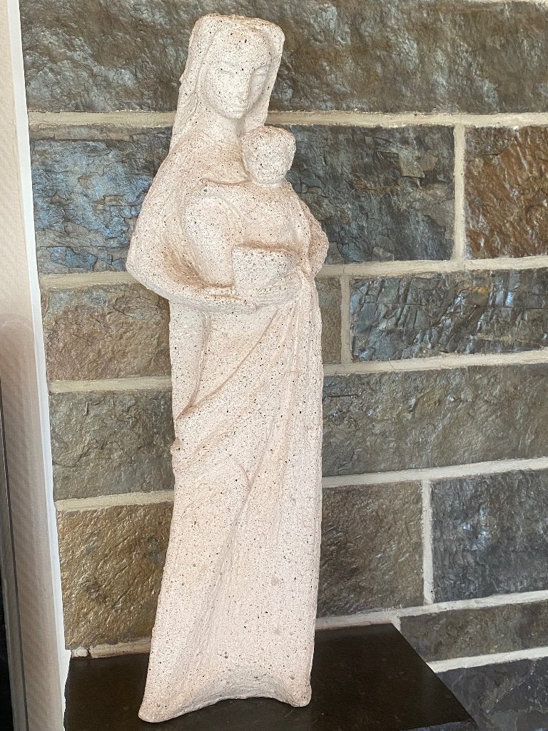 Religieus beeld van Maria met kindje Jezus in zandsteen, Verzamelen, Ophalen, Gebruikt, Beeld(je), Christendom | Katholiek