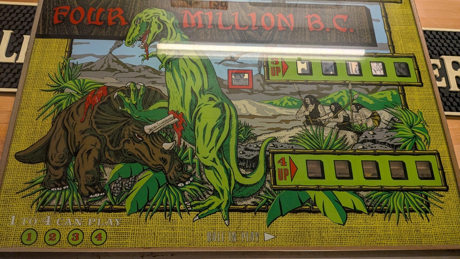 Backglass / Vitre de fronton flipper Bally Four Million B.C., Collections, Mécanique, Pièces ou Jeu en panne, Bally, Comme neuf