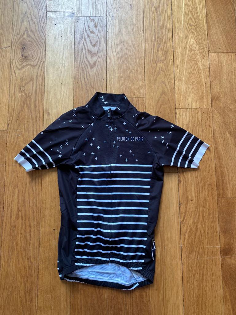 Vintage zwart/wit dames fietstrui Peloton de Paris . Maat S, Ophalen, Gebruikt, Kleding