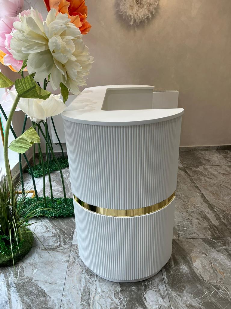 Elegante receptiebalie / salonbalie – wit met goudaccent, Ophalen, Zo goed als nieuw