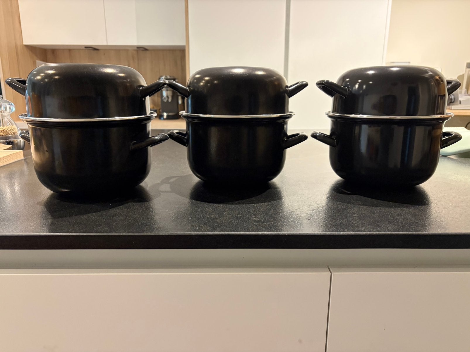 3 Pots à moules, Avec couvercle, Enlèvement, Utilisé, Autres types
