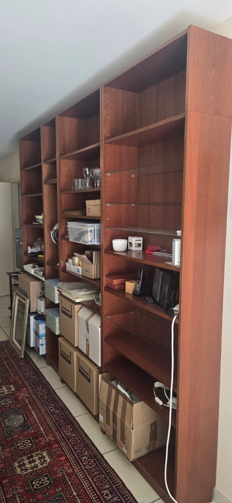 Lot de 4 bibliothèques IKEA Billy avec surmeubles – Brun, Maison & Meubles, Armoires | Bibliothèques, Utilisé, Chêne, Verre, Enlèvement