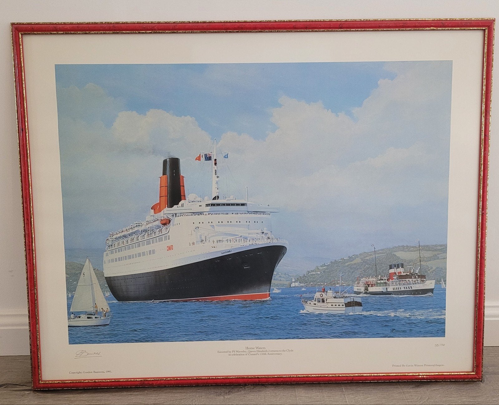 ingelijste kunstprint 38/750  'Home Waters' van Gordon Bauwe, Antiquités & Art, Enlèvement ou Envoi, Impression