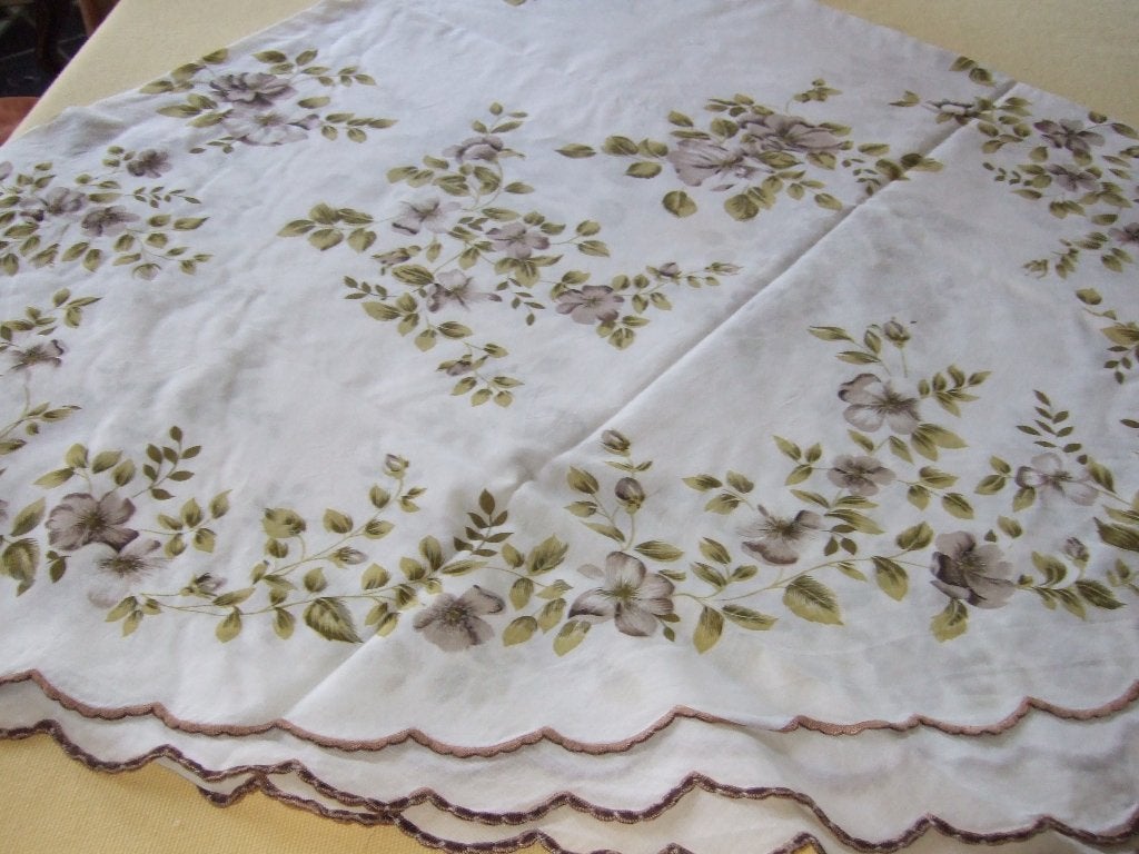 Nappe ronde motifs fleurs et feuillage, Maison & Meubles, Nappe, Vert, Coton, 165 cm