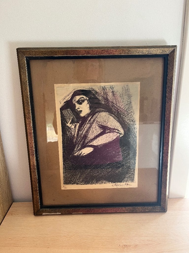 Gesigneerde en genummerde van een melancholische vrouw, Ophalen of Verzenden