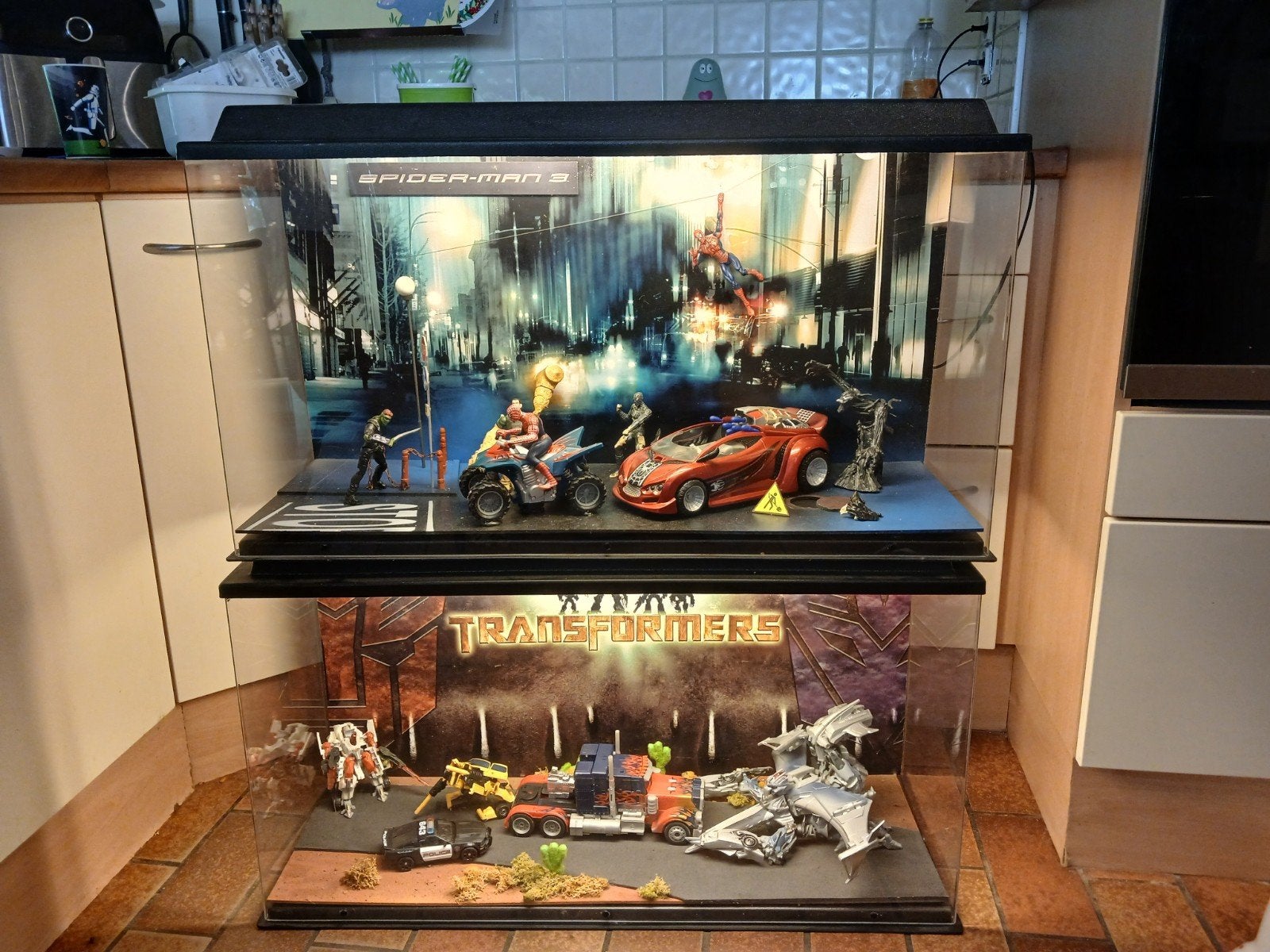 spiderman transformers display lichtbox, Verzamelen, Transformers, Ophalen, Zo goed als nieuw