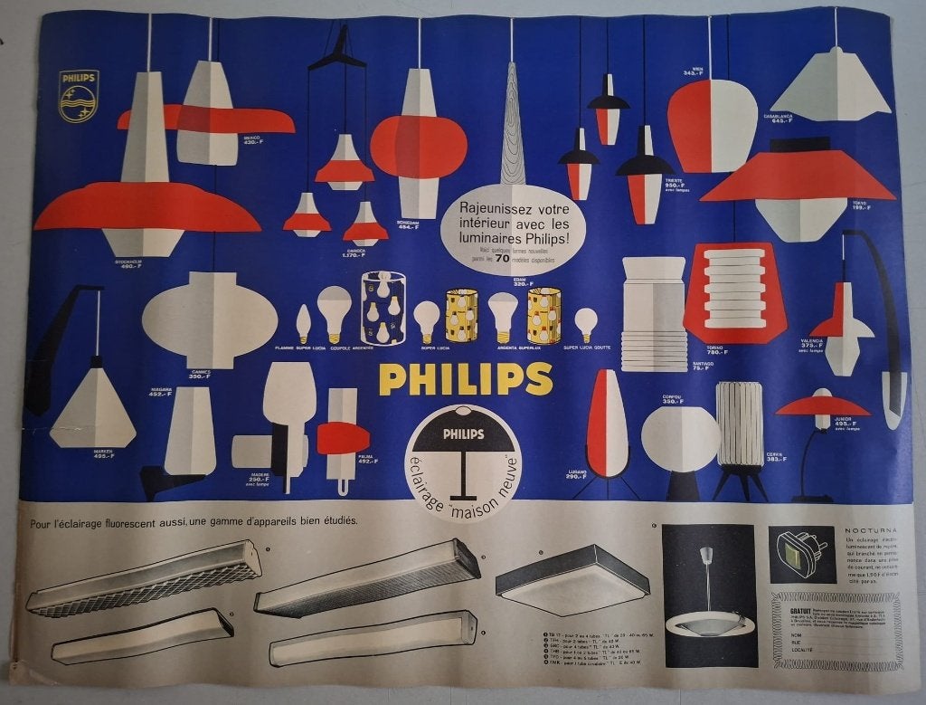 Affiche lumineuse Philips rare, Louis Kalff, années 50/60, Collections, Marques & Objets publicitaires, Enlèvement ou Envoi, Utilisé