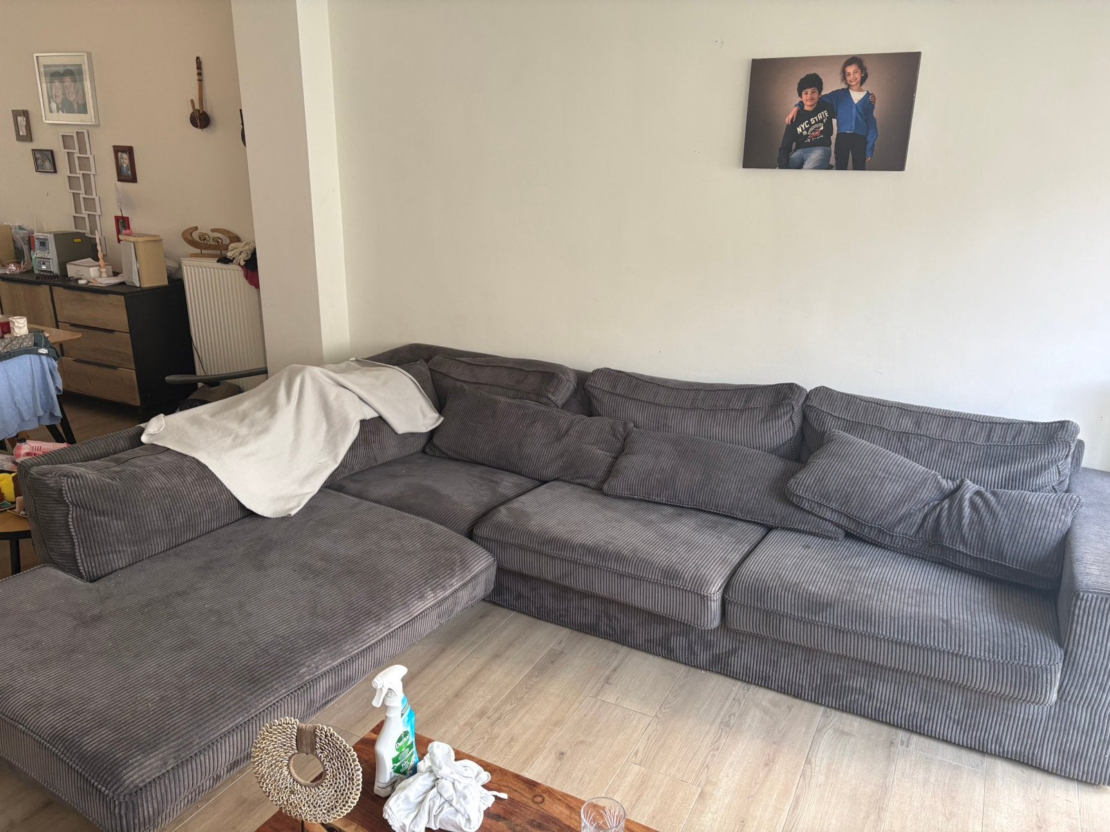 Grote hoekzetel in grijs – comfortabel en stijlvol, Ophalen, Gebruikt, Stof