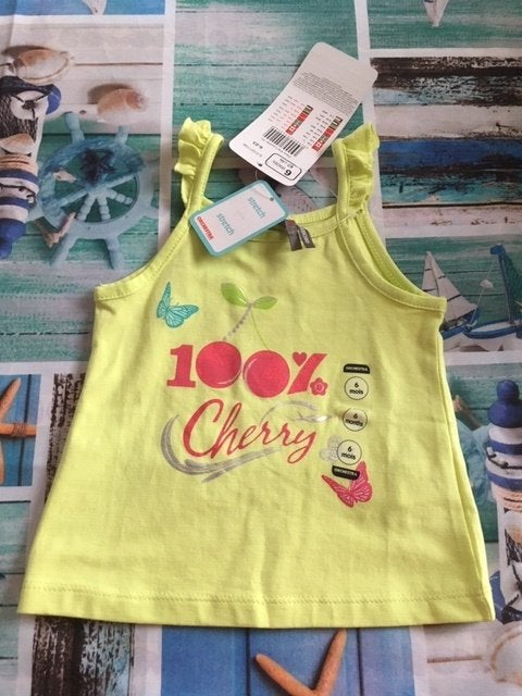 Nieuw Geel topje ' 100% Cherry ' - Maat 67 cm ( 6 maanden ), Kinderen en Baby's, Babykleding | Maat 68, Ophalen of Verzenden, Nieuw