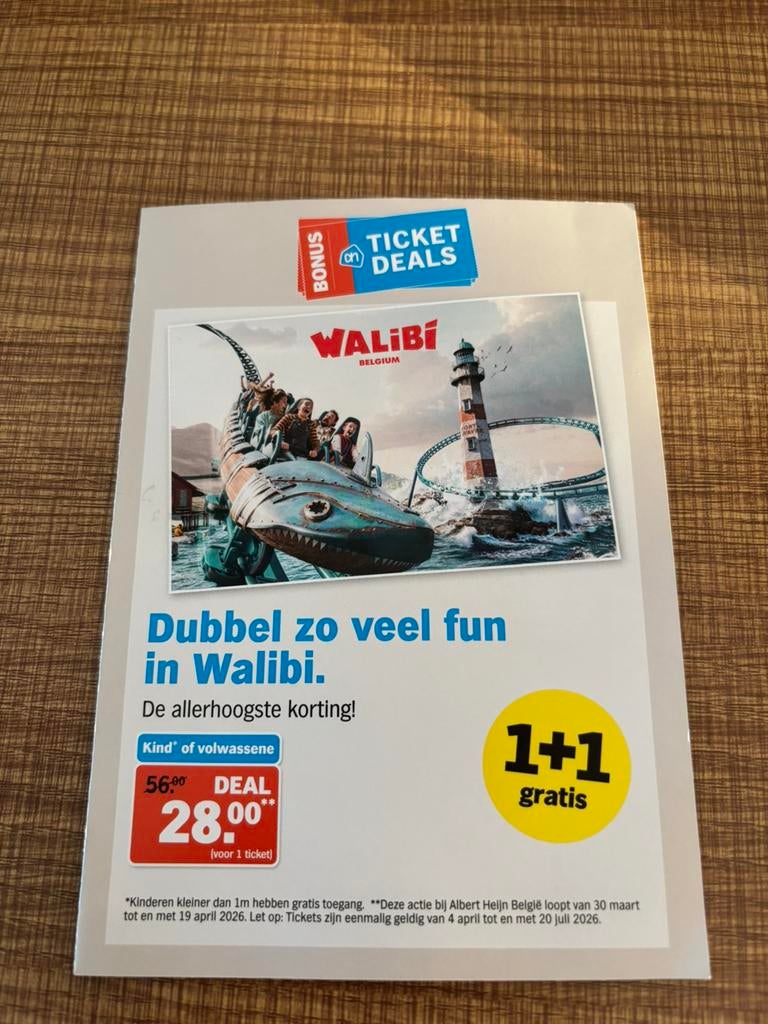 2 tickets voor Walibi Belgium Wavre, Tickets en Kaartjes, Twee personen, Ticket of Toegangskaart