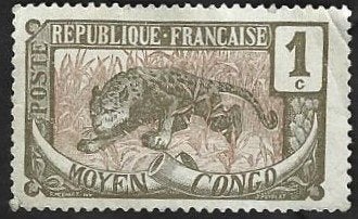 1 Postzegel Midden-Congo 1907 Franse Kolonie, Postzegels en Munten, Postzegels | Afrika, Ophalen of Verzenden, Overige landen