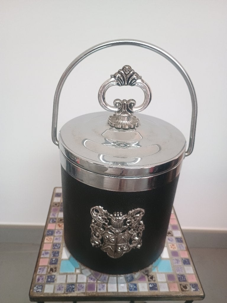 Vintage zwarte MCM ijsemmer met wapenschild. Japan, Ophalen, Zilver, Vintage