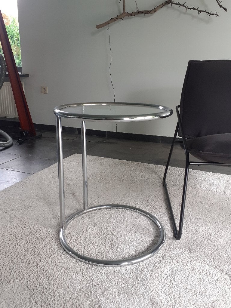 Bijzettafel salontafel glasblad met chroom onderstel design, Huis en Inrichting, Tafels | Bijzettafels, Minder dan 55 cm, Gebruikt