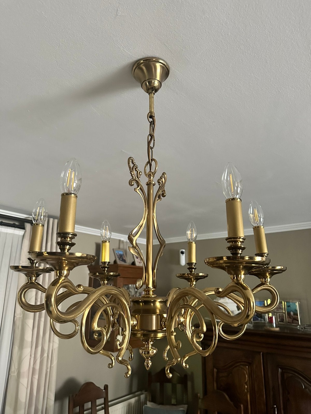 Lustre en laiton à 6 branches en parfait état, Enlèvement, Comme neuf, Métal, Moderne