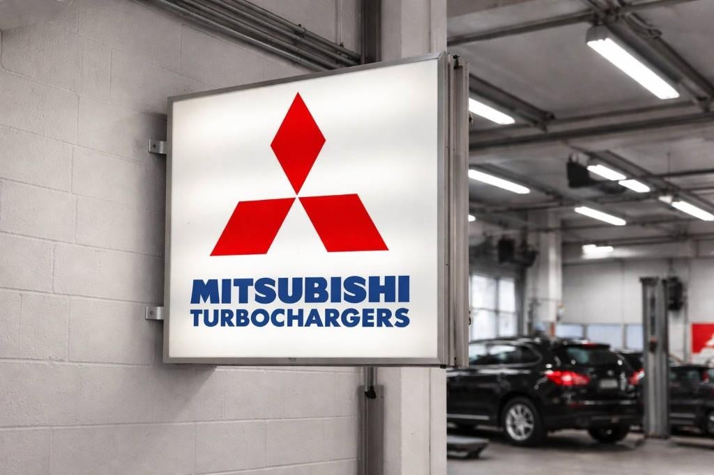 Hele grote dubbelzijdige lichtbak Mitsubishi Turbochargers, Enlèvement, Utilisé, Table lumineuse ou lampe (néon)