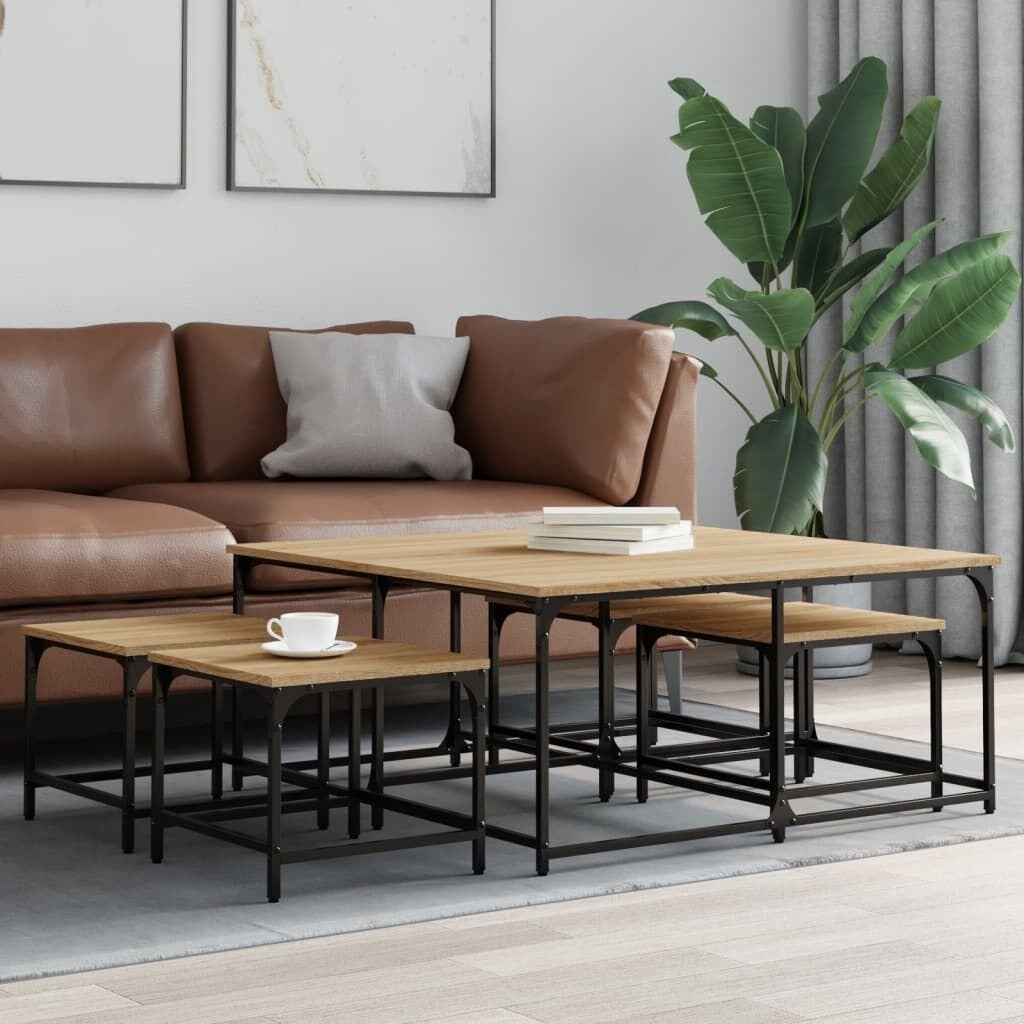 salontafel 5 delig zwart staal en hout nieuw, Ophalen, Nieuw