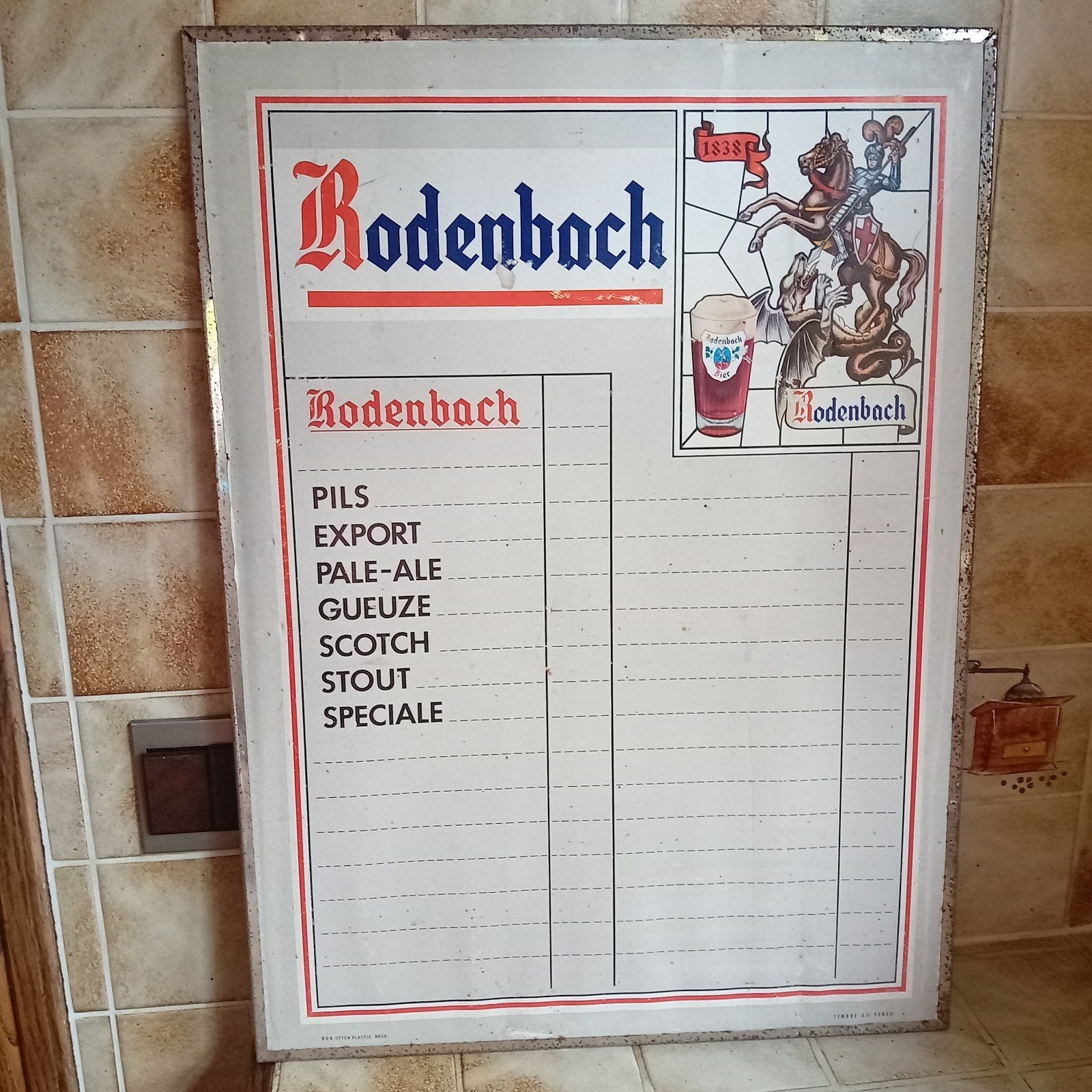 vintage kartonnen prijsbord brouwerij Rodenbach, Verzamelen, Ophalen, Gebruikt, Reclamebord, Plaat of Schild, Overige merken