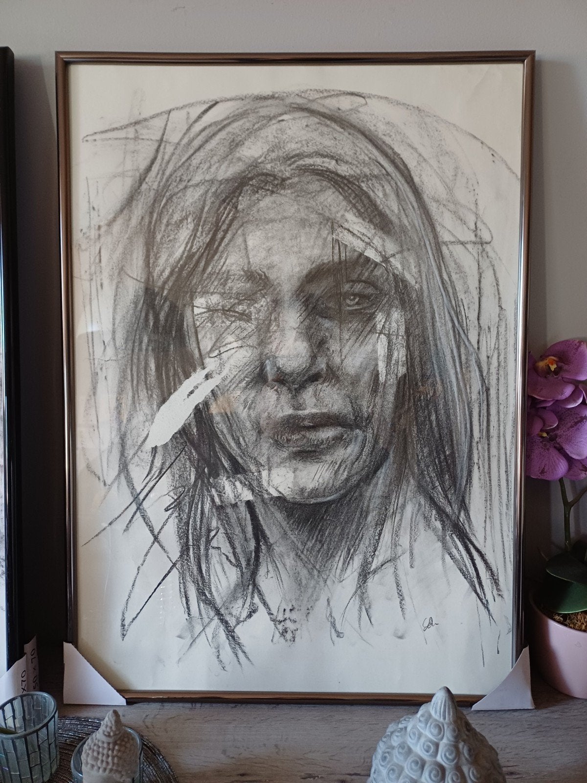 Houtskooltekening, 50 x 70 cm, Antiek en Kunst, Ophalen, Houtskooltekening, Gesigneerd