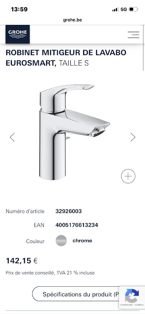 Robinet mitigeur de lavabo eurosmart  neuf, Bricolage & Construction, Sanitaire, Enlèvement, Neuf, Chrome, Robinet