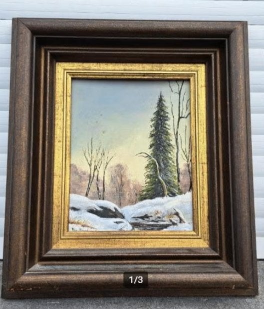 huile sur toile cartonne paysage enneige signe breedam, Enlèvement ou Envoi, Paysage, Toile