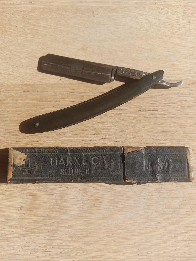 2 antieke open scheermessen Solingen – met originele dozen, Ophalen of Verzenden