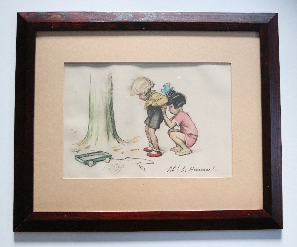 Vintage litho "Ah! Les Hommes!..."  Georges Redon., Antiquités & Art, Art | Lithographies & Sérigraphies, Enlèvement ou Envoi