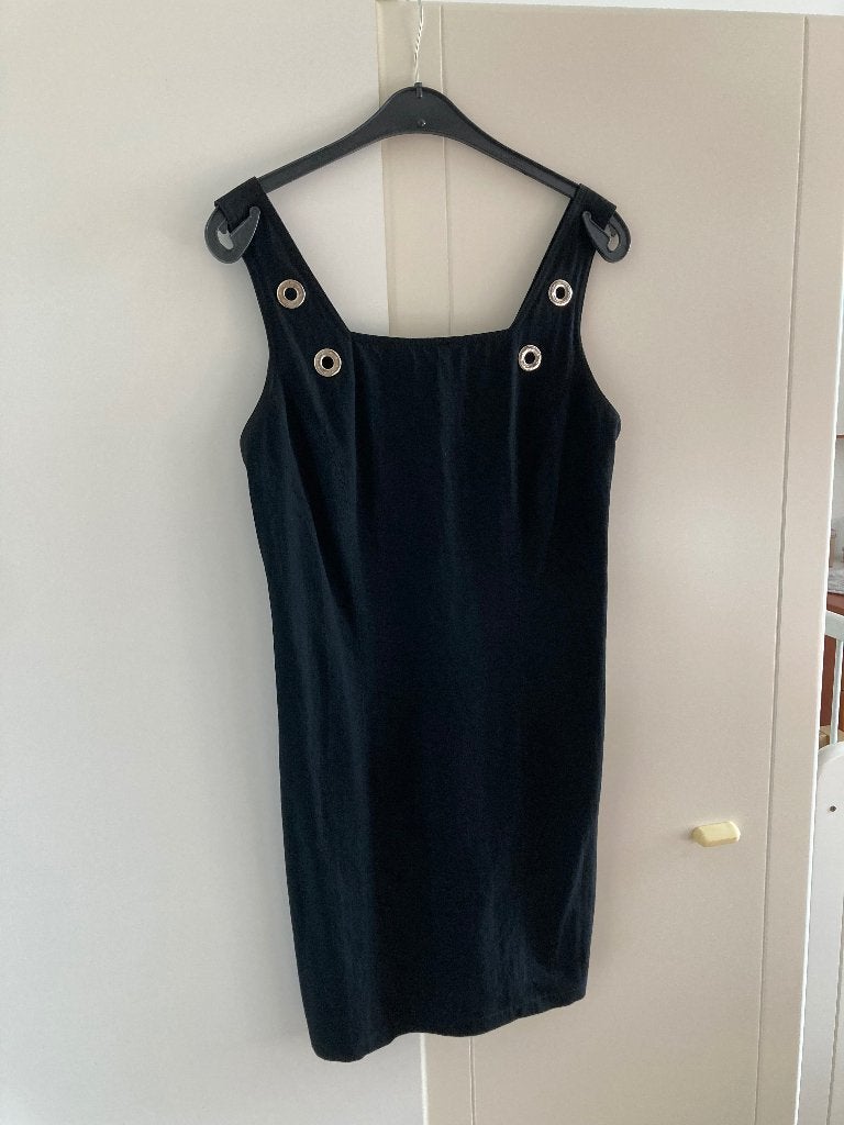 Zwarte zomerjurk, Zwart, Maat 42/44 (L), Gedragen, Boven de knie