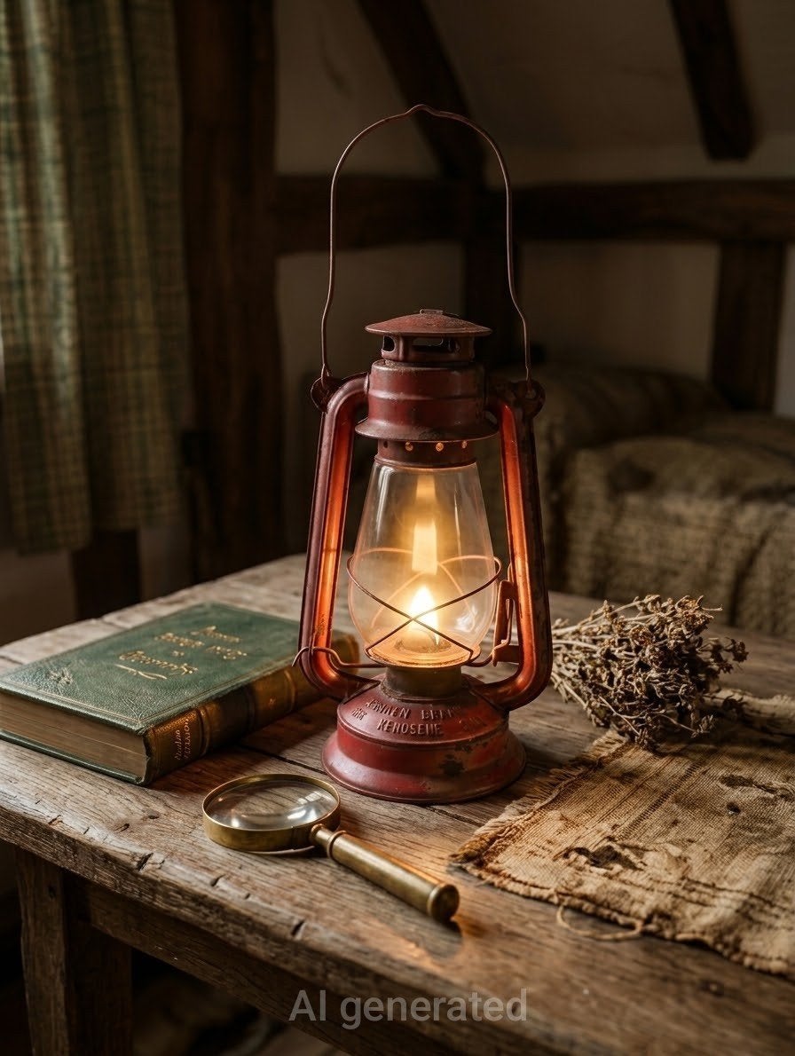 Rode vintage stormlamp / petroleumlamp - Ashken Brand, Ophalen of Verzenden