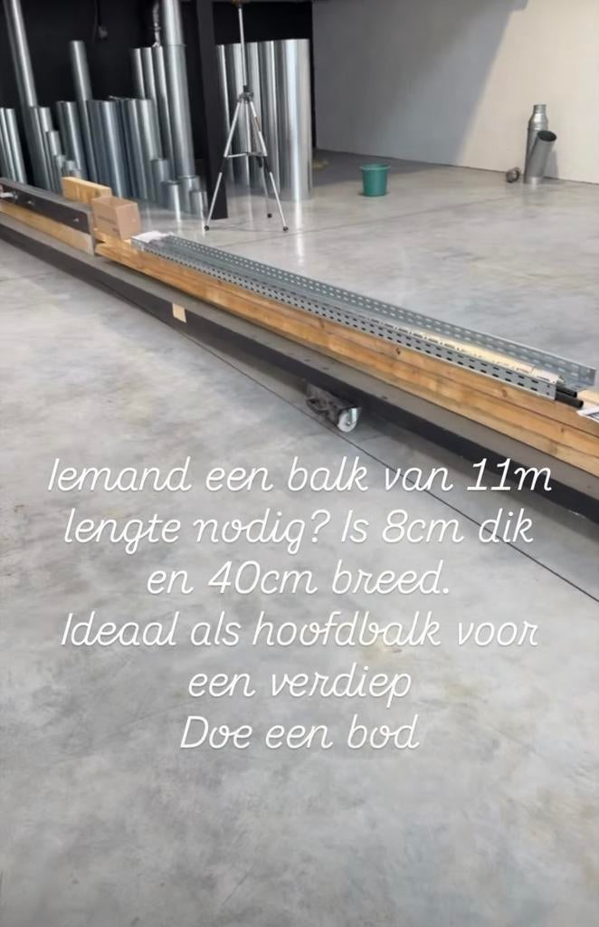 Houten balk 11 meter lang en 40 cm breed 8 cm dik, Ophalen, Gebruikt