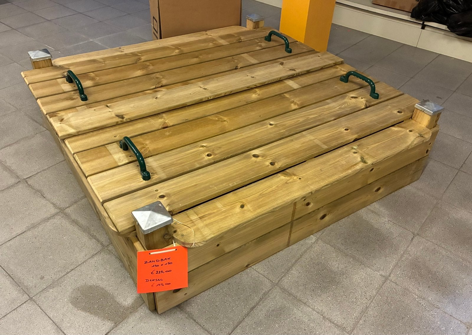 Houten zandbak 1,5mx1,5m met deksel, Bricolage & Construction, Bois & Planches, Enlèvement, Neuf, Pin