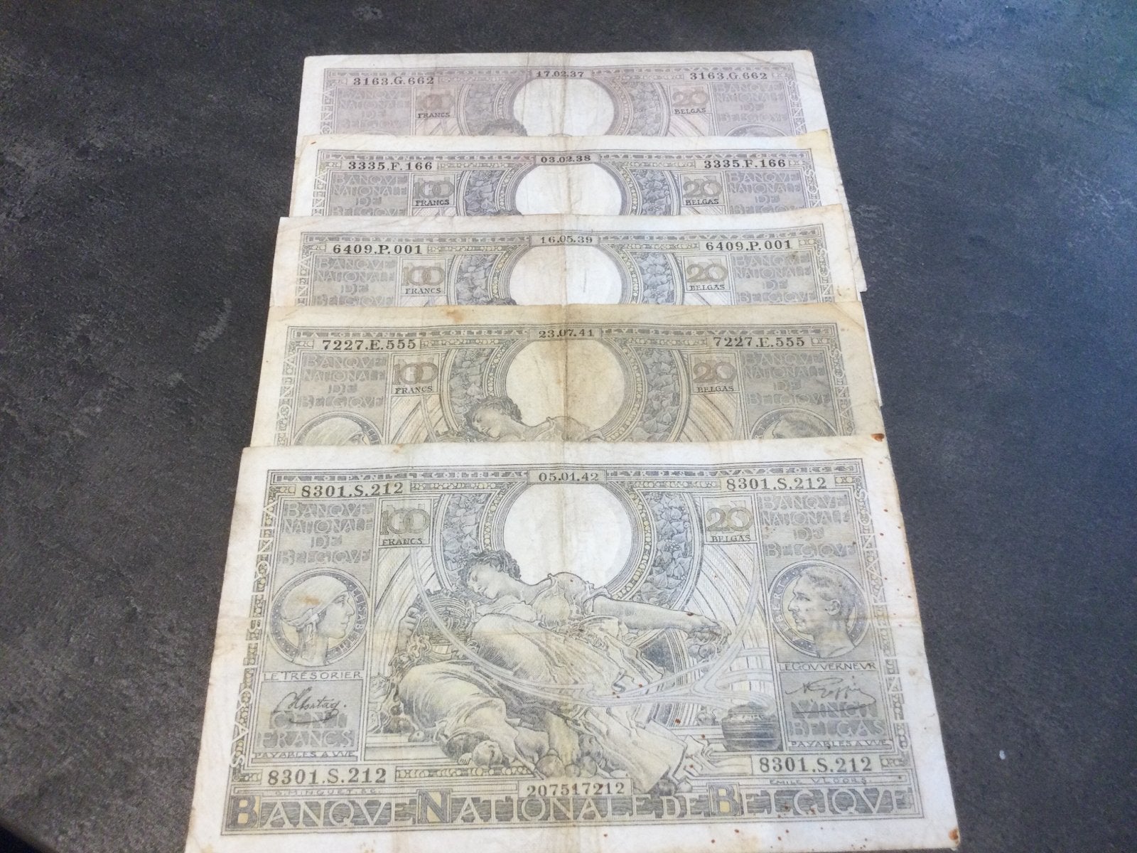 Belgique lot 5 x 100 Francs 1937 à 1942, Enlèvement ou Envoi