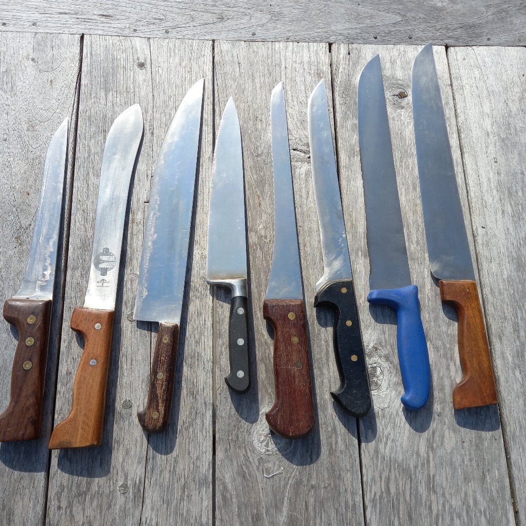 Set 8 grote kwalitatieve koksmessen, Huis en Inrichting, Keuken | Bestek, Overige materialen, Gebruikt, Los bestek, Ophalen of Verzenden