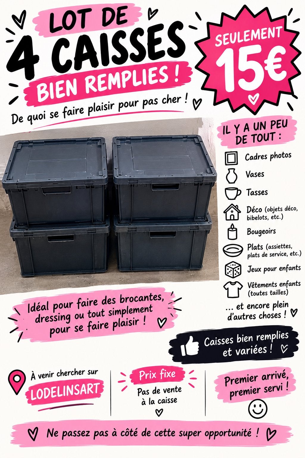 LOT SURPRISE/4 CAISSES BIEN REMPLIES POUR SEULEMENT 15€!, Enlèvement