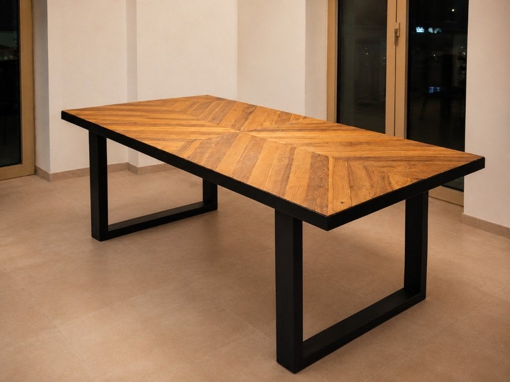 Mooie grote eettafel – 240 x 100 cm, Huis en Inrichting, Ophalen, Houten visgraatblad, 100 tot 150 cm, Teakhout