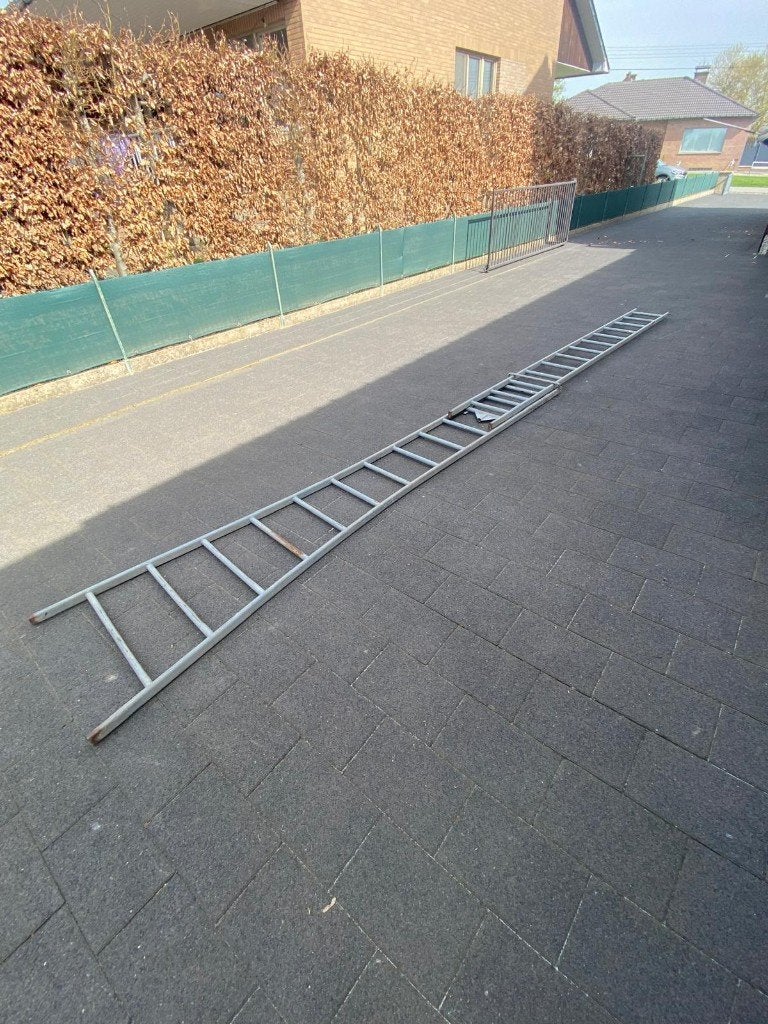 ijzeren schuif ladder enkel 3m, dubbel ong 5,5m, Ophalen, Gebruikt, Ladder, Opvouwbaar of Inschuifbaar