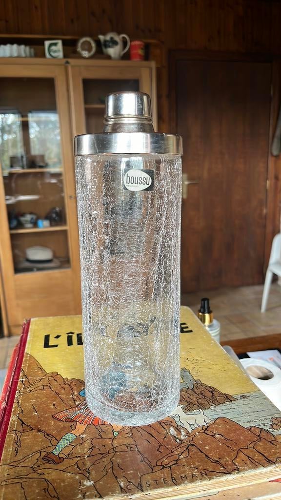 Shaker vintage en verre craquelé. Cristalleries de Boussu, Ophalen of Verzenden, Zo goed als nieuw