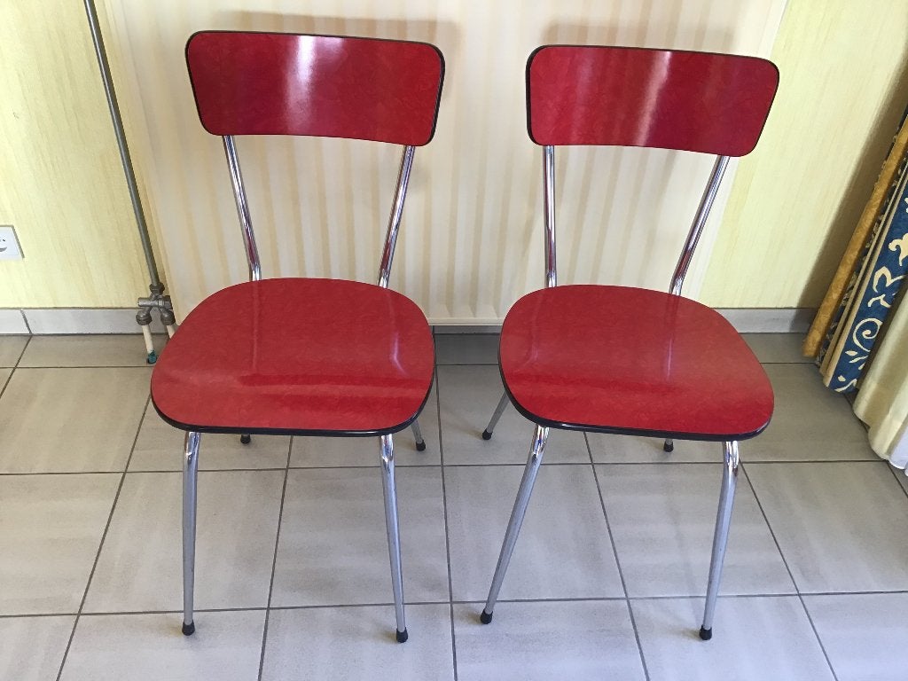 2 vintage keukenstoelen met rode formica, Collections, Rétro, Enlèvement, Maison et Meubles