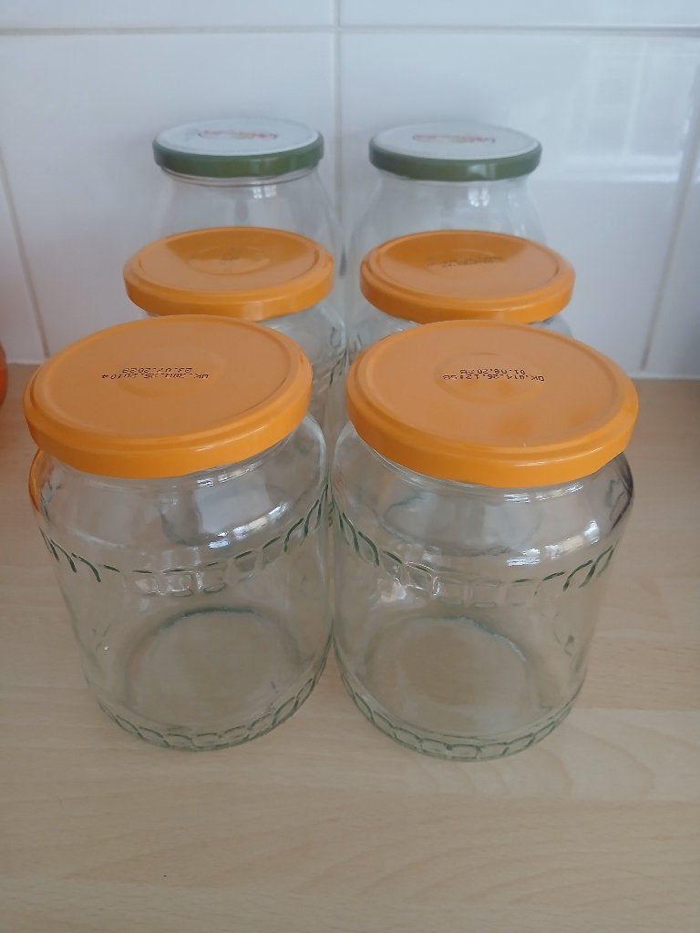 4 Bocaux verre vides propres 700gr + 2 bocaux 1 kg, Comme neuf, Verre, Enlèvement, Classique