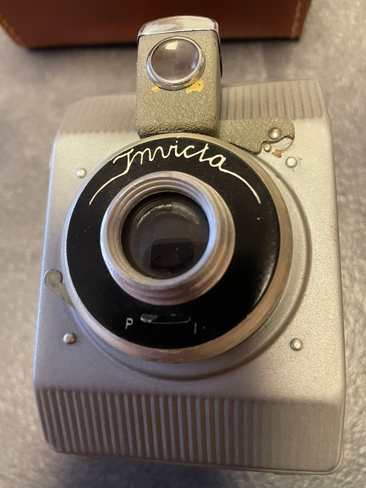Oud  Foto toestel in  echt lederen  etui, Ophalen of Verzenden, Fototoestel