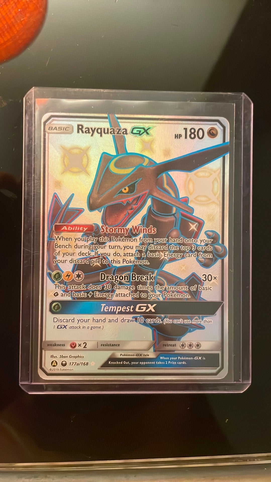 Rayquaza GX, Ophalen of Verzenden, Zo goed als nieuw, Losse kaart, Foil