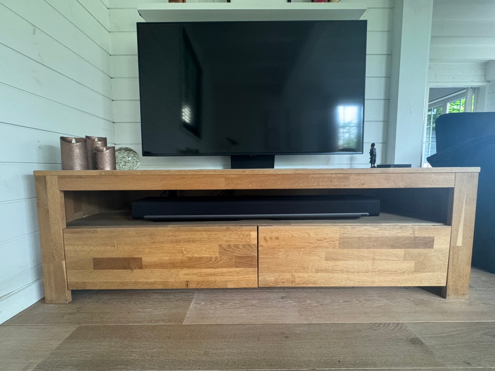 TV-meubel, Huis en Inrichting, Kasten |Televisiemeubels, Ophalen, 100 tot 150 cm, Landelijk/ Modern, Eikenhout