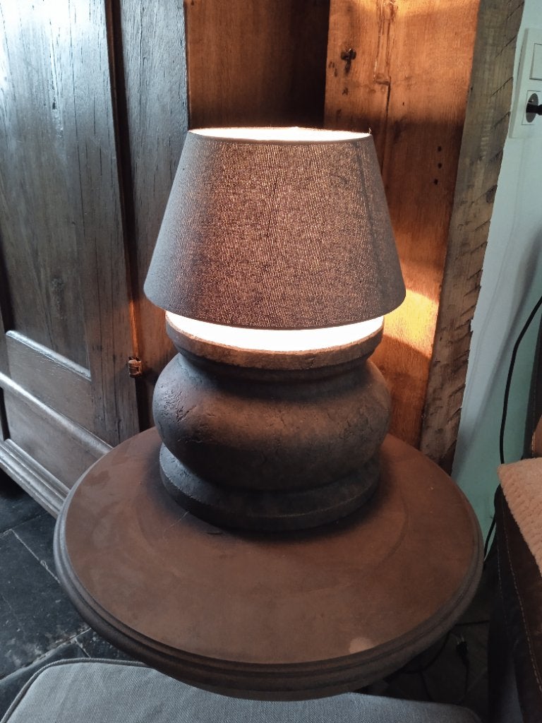 Lampe à poser en terre cuite marron + abat-jour gris taupe, Moins de 50 cm, Enlèvement, Autres matériaux, Comme neuf