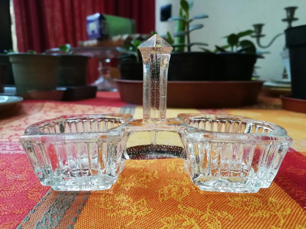 Vintage peper zout vaatje glazen peper en zoutstel vierkant, Antiek en Kunst, Ophalen of Verzenden