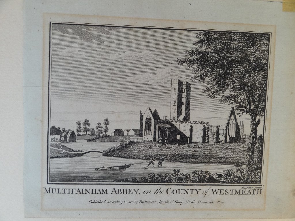 Multifarnham Friary comté de Westmeath, sculpture de Barclay, Antiquités & Art, Envoi, Vue urbaine, Eau-forte, 1800 - 1899