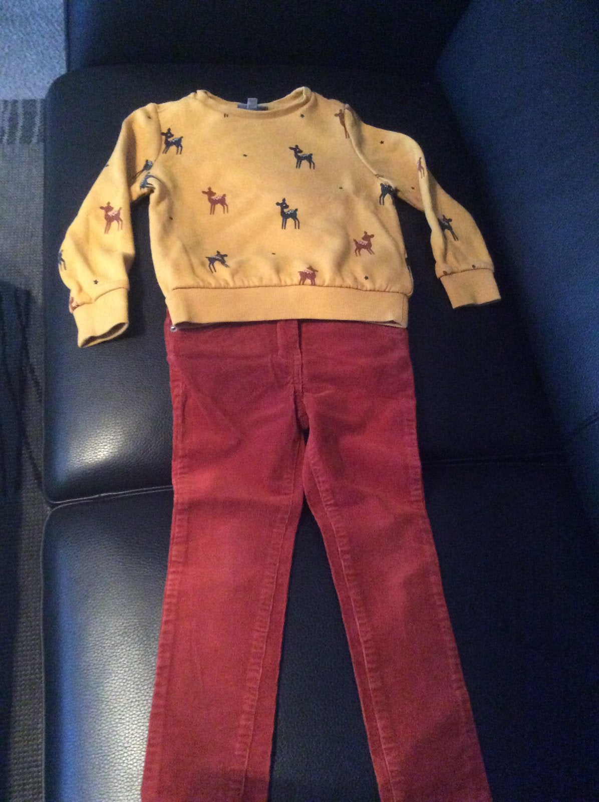 Roestbruine broek met bijpassende sweater maat 104, Ophalen of Verzenden, Zo goed als nieuw