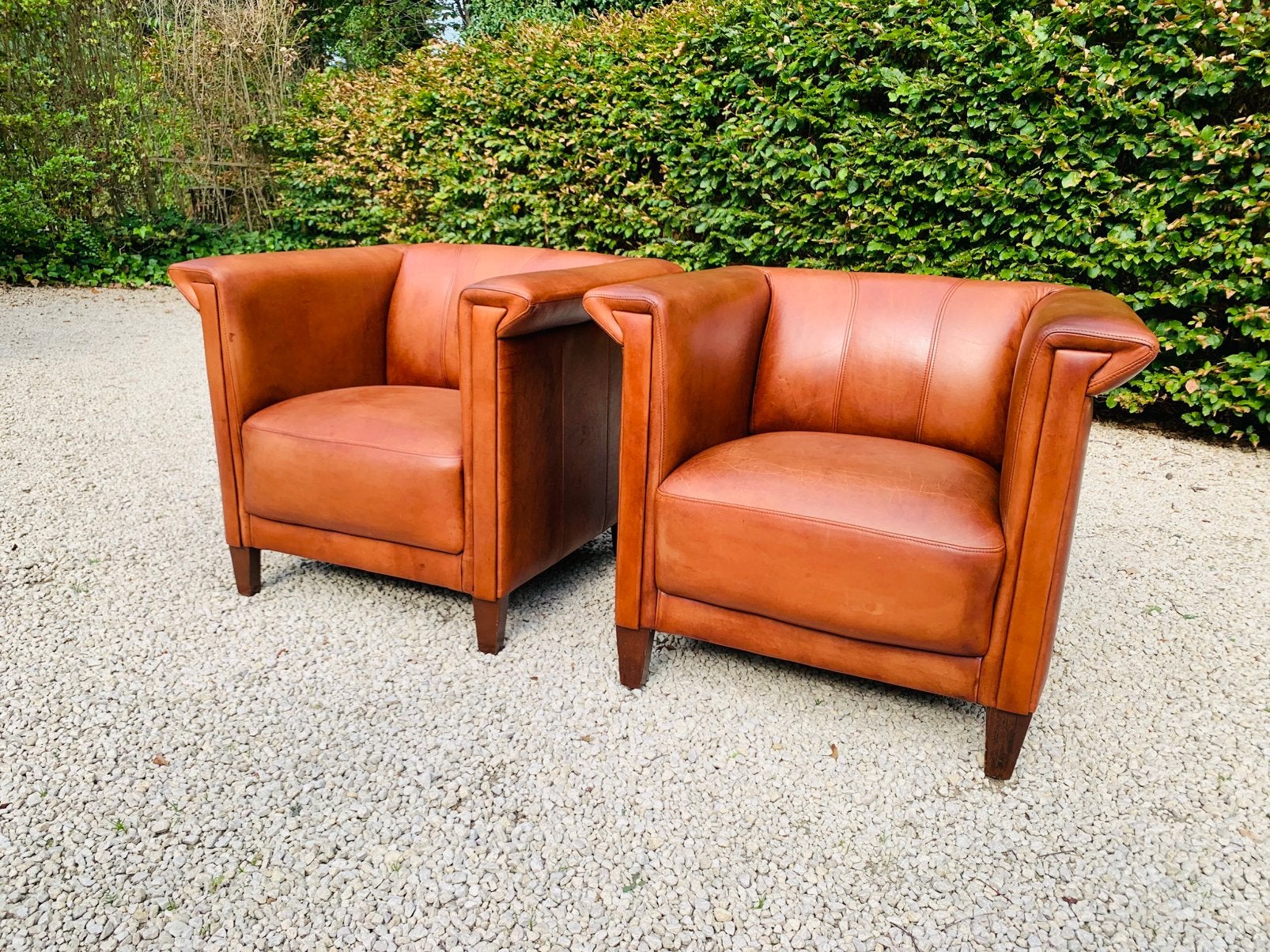 2 cognac leren kwaliteit’s club Fauteuils van Bendic, Antiek en Kunst, Ophalen