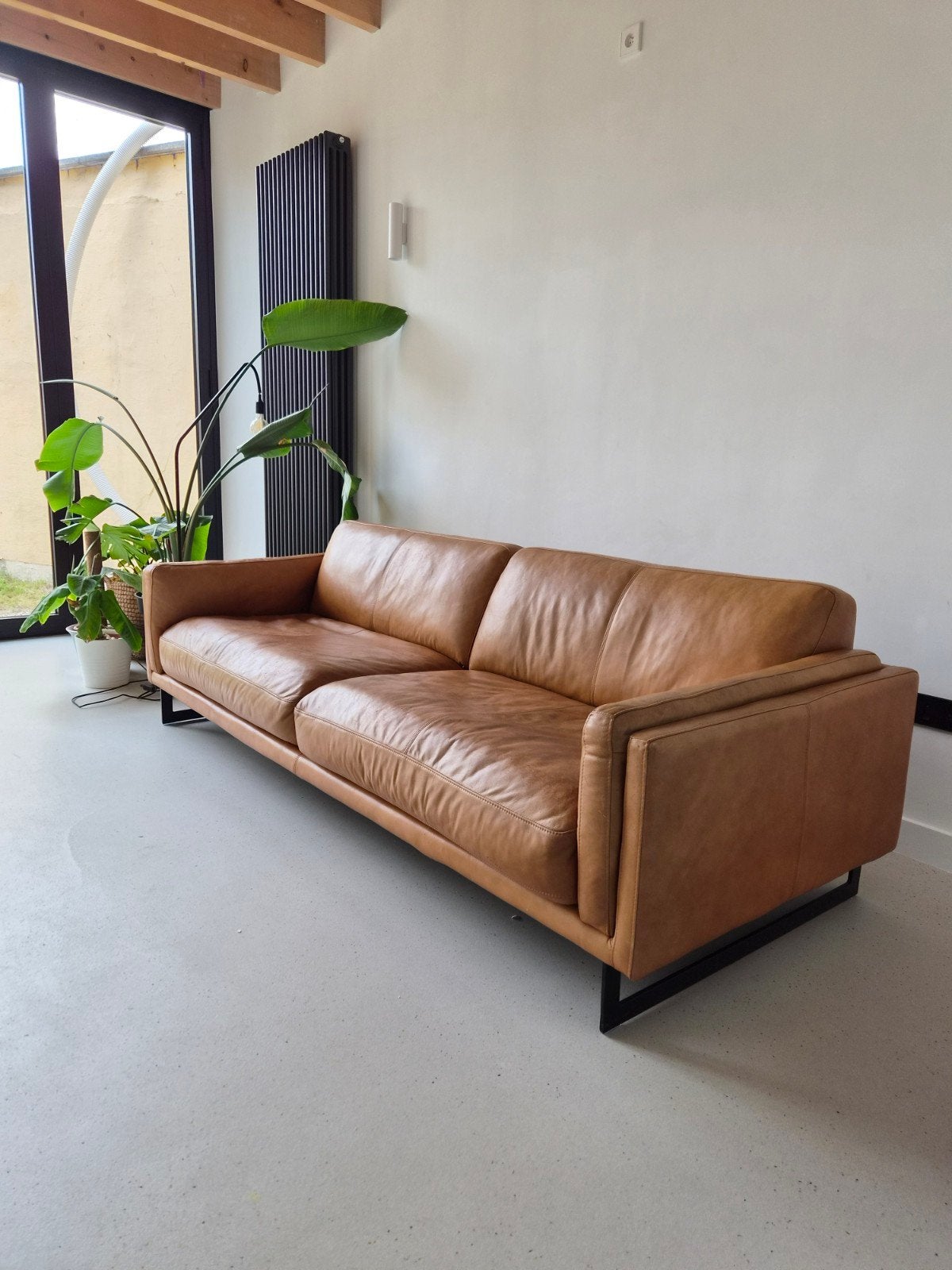 2,5 zit leder cognac, 75 à 100 cm, 200 à 250 cm, Banc droit, Enlèvement