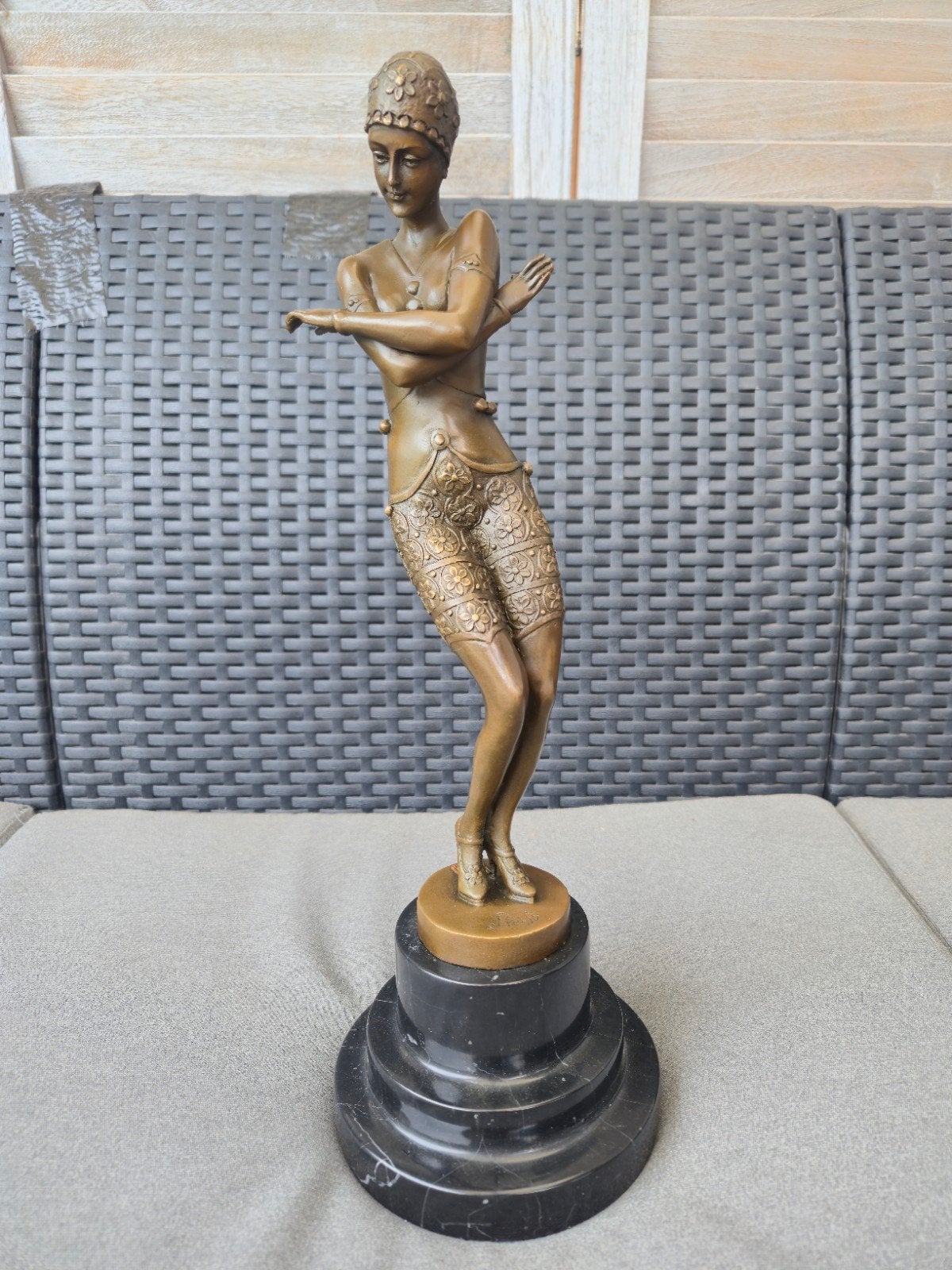 bronzen beeld art deco danseres 3x gemerkt, Antiek en Kunst, Ophalen