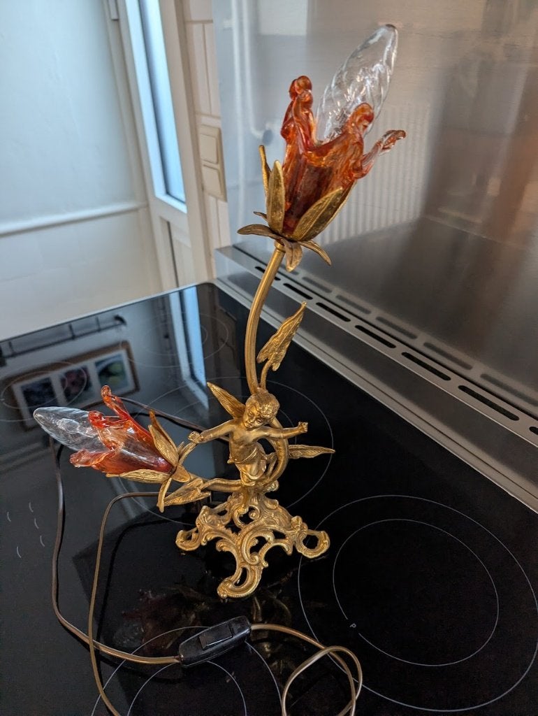 Vintage Tafellamp Messing met Murano-Stijl Glazen Kelken, Ophalen